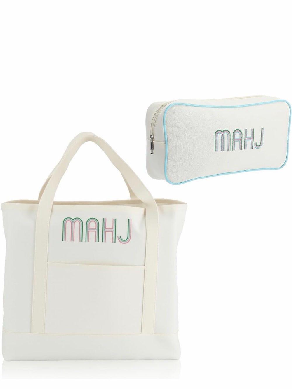 2 Pcs Embroidered Mahjong Canvas Tote (large & Extra Large)Empty Tiles Tote